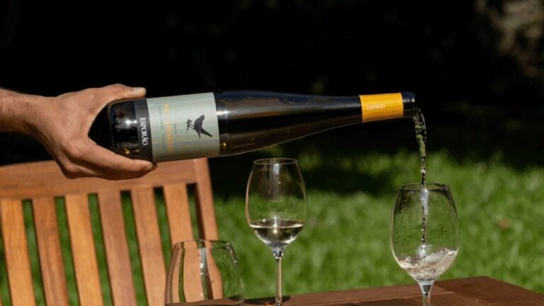 Pouring a glass of fresh Vinho Verde