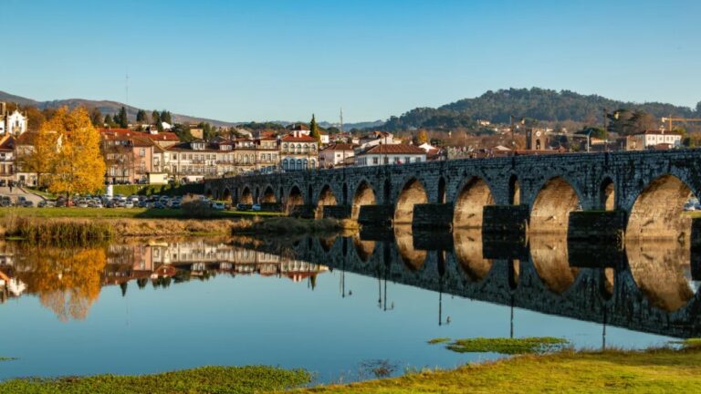 Historic stone bridge over the Lima river, Minho
